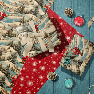 Skiing Retro Santa Wrapping Paper