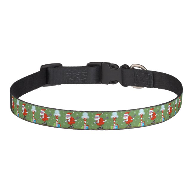 Skiing Santa at North Pole Dog Collar (Front)