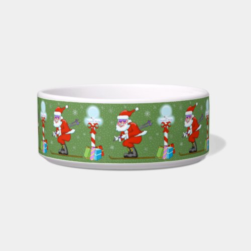 Skiing Santa at North Pole Pet Bowl