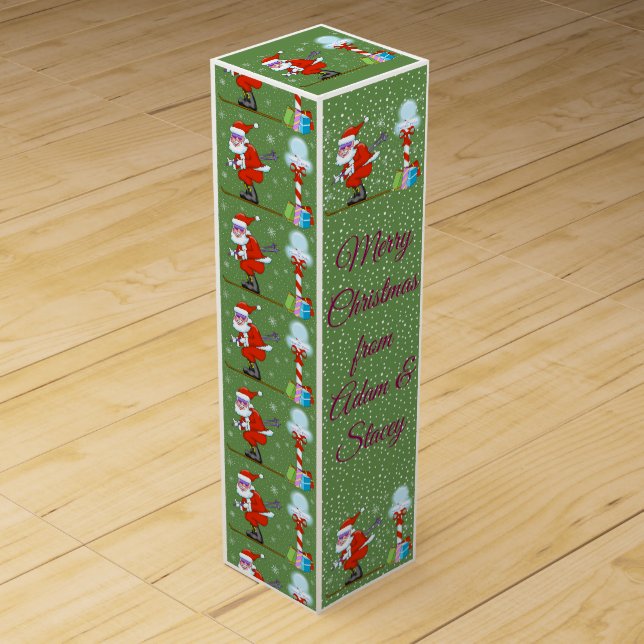 Skiing Santa at North Pole Wine Box (Front)