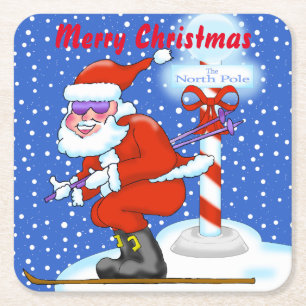 Skiing Santa Christmas Coasters