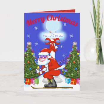 Skiing Santa Christmas Greeting Card by Shenanigins at Zazzle
