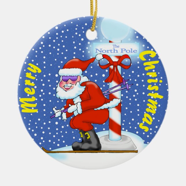 Skiing Santa Christmas Ornament (Front)