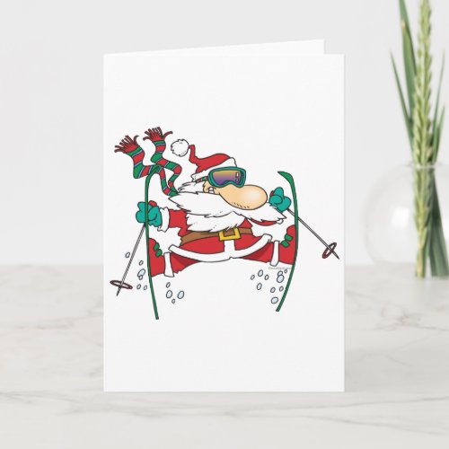 skiing santa claus cartoon holiday card