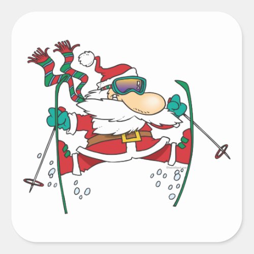 skiing santa claus cartoon square sticker