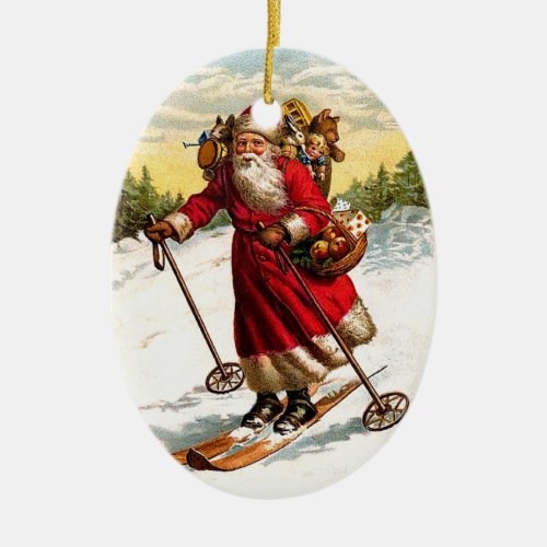 Skiing Santa Claus Ceramic Ornament