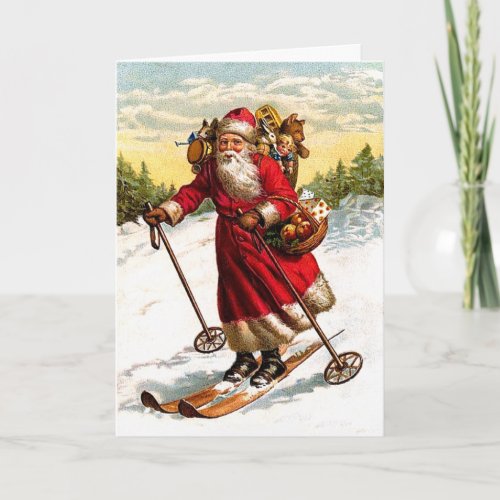 Skiing Santa Claus Holiday Card