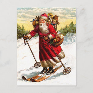 Skiing Santa Claus Holiday Postcard