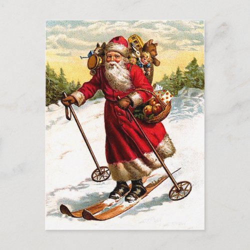 Skiing Santa Claus Holiday Postcard