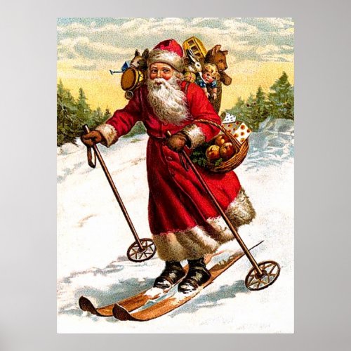 Skiing Santa Claus Poster