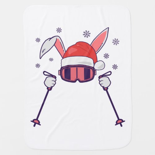 Skiing Santa Rabbit with Santa Hat and ski poles S Baby Blanket