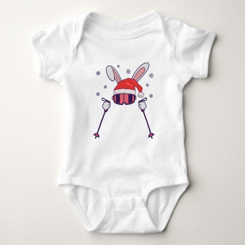 Skiing Santa Rabbit with Santa Hat and ski poles S Baby Bodysuit