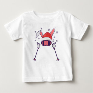 Skiing Santa Rabbit with Santa Hat and ski poles S Baby T-Shirt