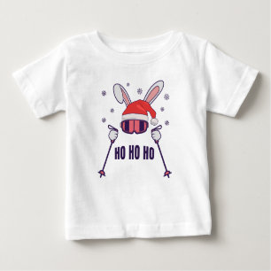 Skiing Santa Rabbit with Santa Hat and ski poles S Baby T-Shirt