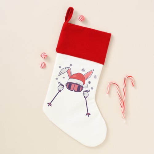 Skiing Santa Rabbit with Santa Hat and ski poles S Christmas Stocking