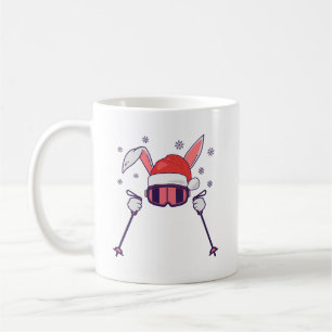 Skiing Santa Rabbit with Santa Hat and ski poles S Coffee Mug