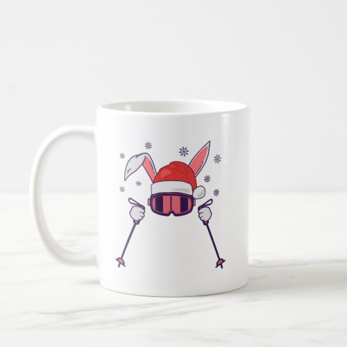 Skiing Santa Rabbit with Santa Hat and ski poles S Coffee Mug