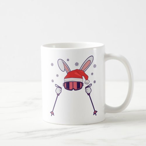 Skiing Santa Rabbit with Santa Hat and ski poles S Coffee Mug