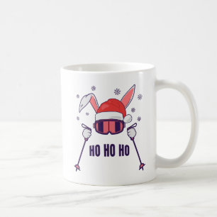 Skiing Santa Rabbit with Santa Hat and ski poles S Coffee Mug
