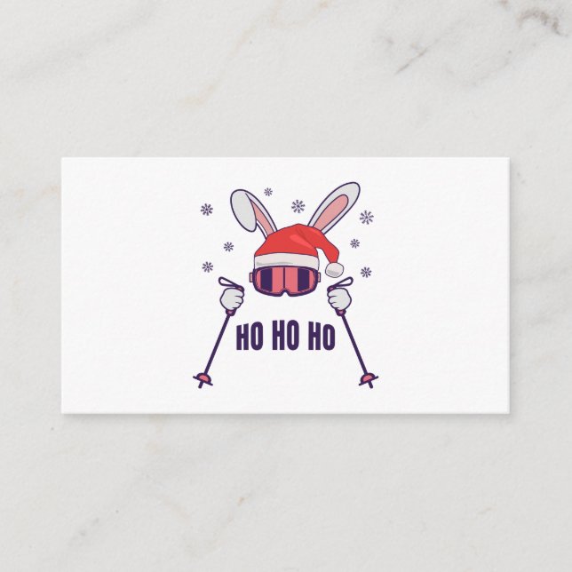 Skiing Santa Rabbit with Santa Hat and ski poles S Enclosure Card (Front)