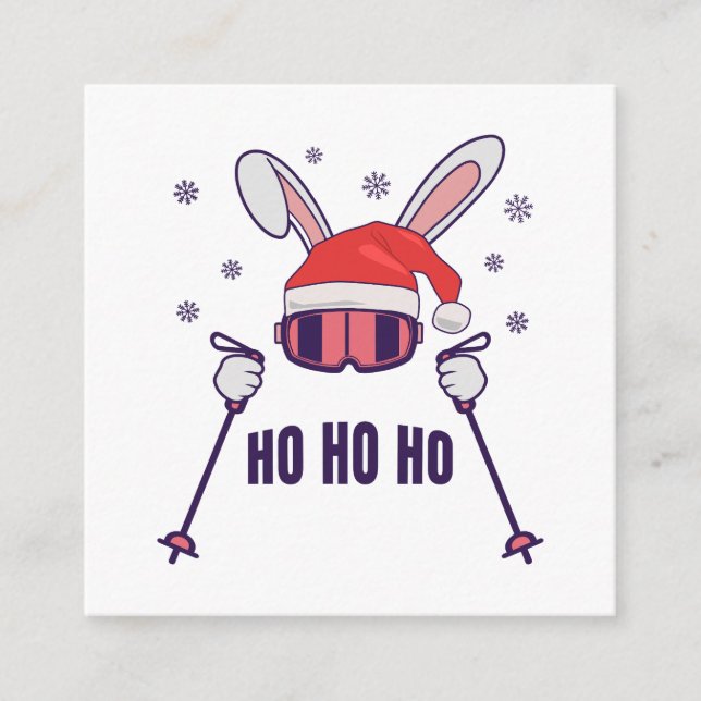 Skiing Santa Rabbit with Santa Hat and ski poles S Enclosure Card (Front)