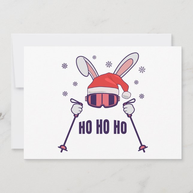 Skiing Santa Rabbit with Santa Hat and ski poles S Invitation (Front)