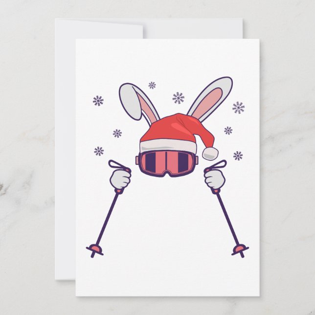 Skiing Santa Rabbit with Santa Hat and ski poles S Invitation (Front)