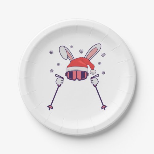 Skiing Santa Rabbit with Santa Hat and ski poles S Paper Plates