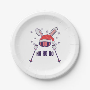 Skiing Santa Rabbit with Santa Hat and ski poles S Paper Plates