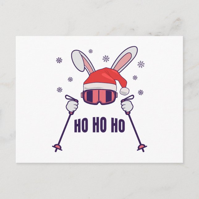 Skiing Santa Rabbit with Santa Hat and ski poles S Postcard (Front)