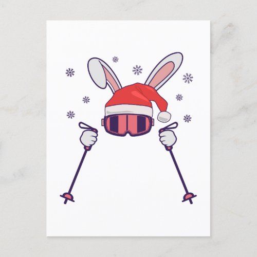 Skiing Santa Rabbit with Santa Hat and ski poles S Postcard