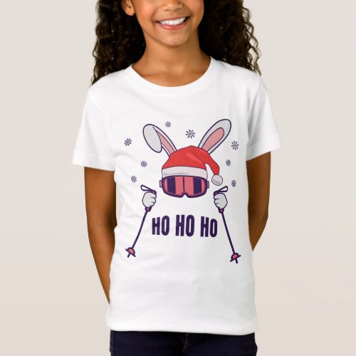 Skiing Santa Rabbit with Santa Hat and ski poles S T_Shirt