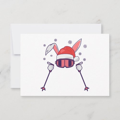 Skiing Santa Rabbit with Santa Hat and ski poles S Thank You Card