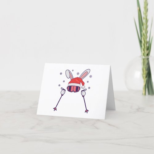 Skiing Santa Rabbit with Santa Hat and ski poles S Thank You Card