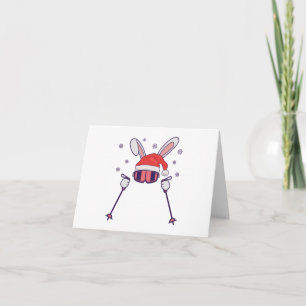 Skiing Santa Rabbit with Santa Hat and ski poles S Thank You Card