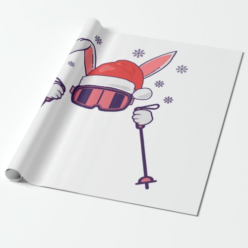 Skiing Santa Rabbit with Santa Hat and ski poles S Wrapping Paper