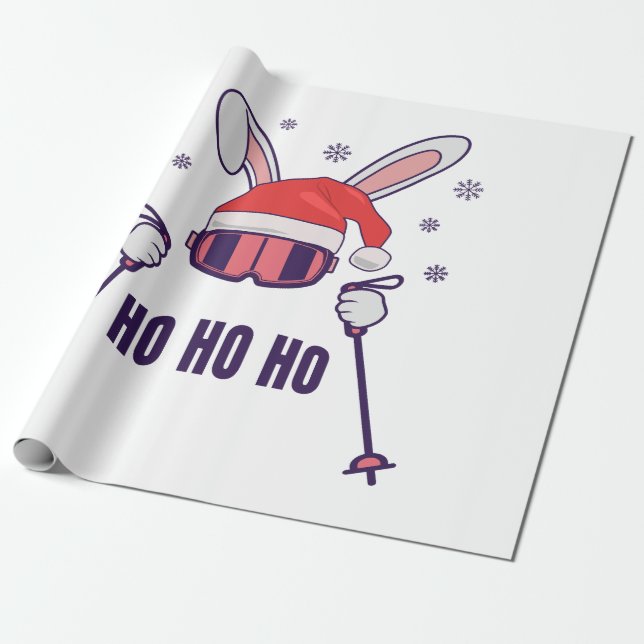 Skiing Santa Rabbit with Santa Hat and ski poles S Wrapping Paper (Unrolled)