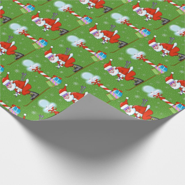 Skiing Santas Christmas Wrapping Paper (Corner)