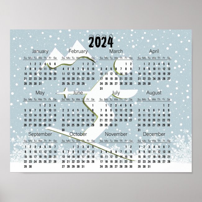 Skiing Scene 2024 Calendar Poster