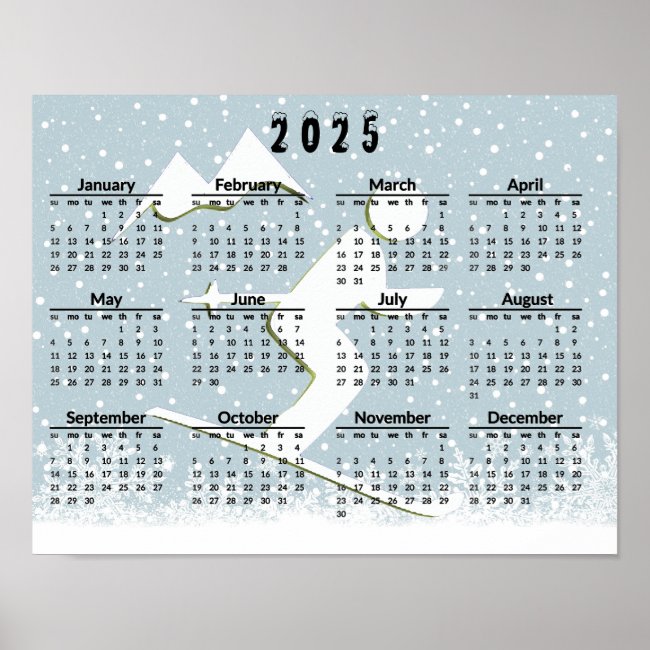 Skiing Scene 2025 Calendar Poster