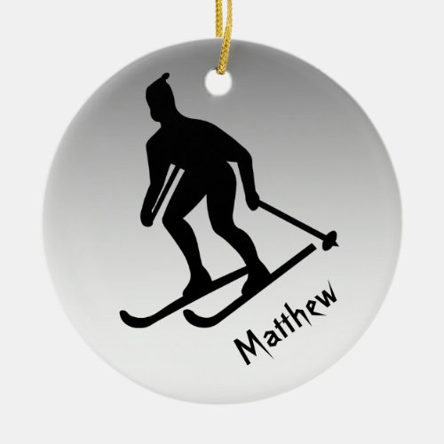 Skiing Silver and Black Sports Ornament