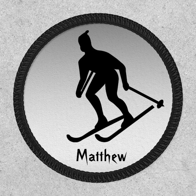 Skiing Silver and Black Sports Patch