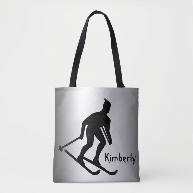 Skiing Silver and Black Sports Tote Bag