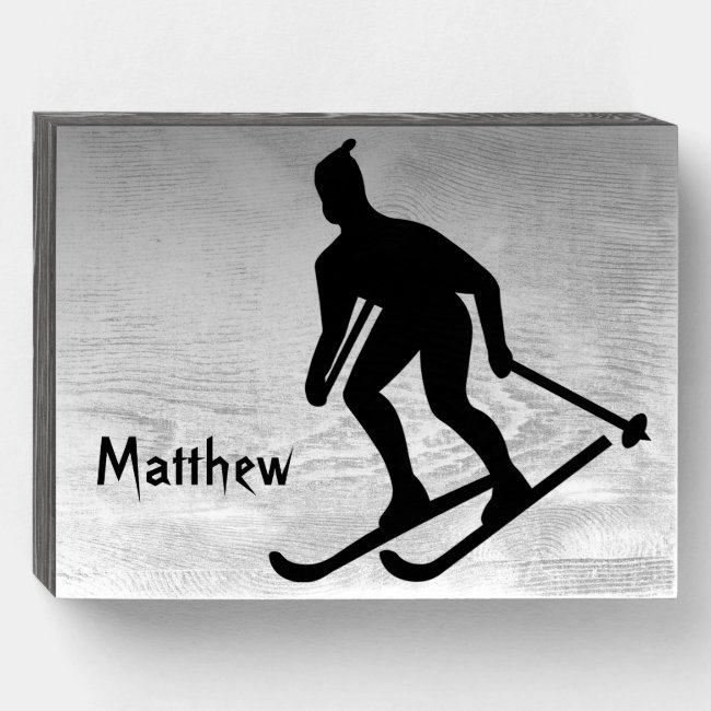 Skiing Silver Black Sports Wooden Box Sign