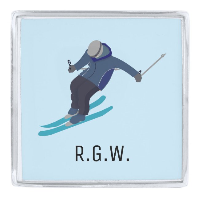 Skiing Silver Finish Lapel Pin (Front)