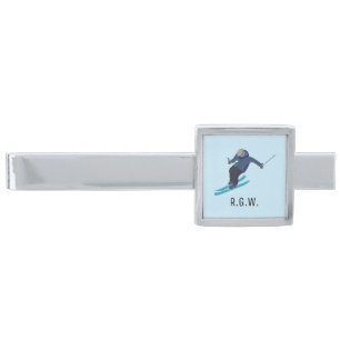 Skiing Silver Finish Tie Bar