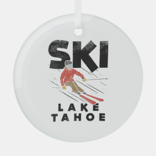 Skiing - Ski Lake Tahoe Glass Ornament