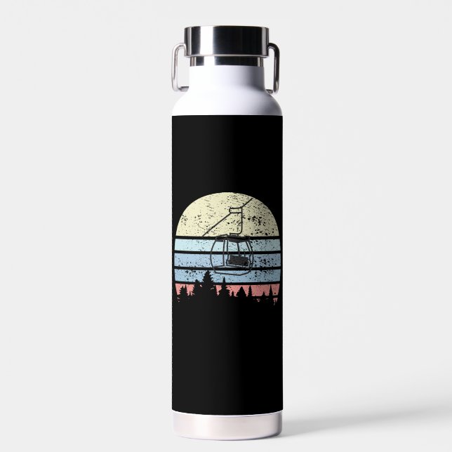 Skiing Ski Lift Retro Water Bottle (Front)