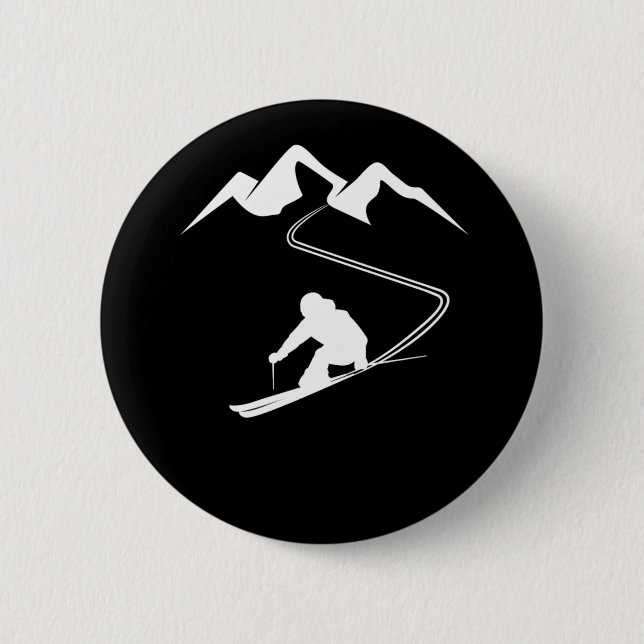 Skiing Ski Minimalist Skiing In The Mountains  Button (Front)