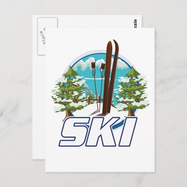 Skiing, ski poster logo. postcard (Front/Back)